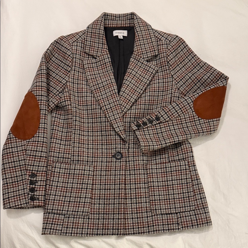 Evereve Plaid Blazer with Brown Elbow Patches
